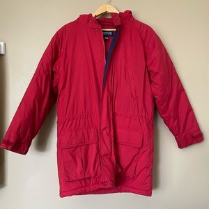 {Lands’ End} Vintage Red Hooded Winter Puffer Coat